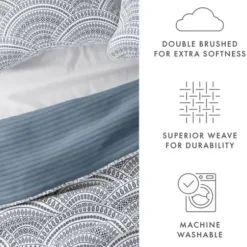Quilts-Kirkland's Home Blue Scalloped Reversible 3-Pc. King Quilt Set Blue/White