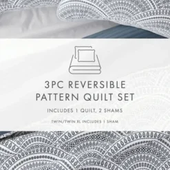 Quilts-Kirkland's Home Blue Scalloped Reversible 3-Pc. King Quilt Set Blue/White