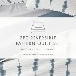 Quilts-Kirkland's Home Blue Shibori Reversible 3-Pc. Queen Quilt Set Blue/White