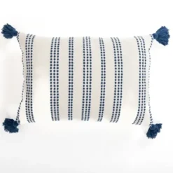 Pillows-Kirkland's Home Blue Stitching Stripes Lumbar Pillow White/Blue