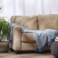 Blankets & Throws-Kirkland's Home Blue Stonewash Urban Check Throw Blue/Ivory