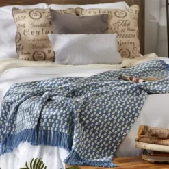 Blankets & Throws-Kirkland's Home Blue Stonewash Urban Check Throw Blue/Ivory