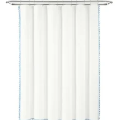 Shower Curtains-Kirkland's Home Blue Stripe Diamond Tufted Shower Curtain Blue/White