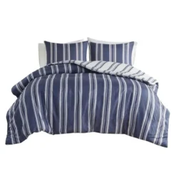 Duvets-Kirkland's Home Blue Stripe Reversible 3-Pc. Queen Duvet Cover Set Blue/White