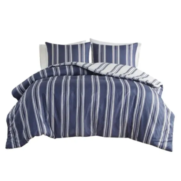 Duvets-Kirkland's Home Blue Stripe Reversible 3-Pc. Queen Duvet Cover Set Blue/White