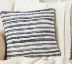 Pillows-Kirkland's Home Blue Striped Textured Denim Pillow Blue/White