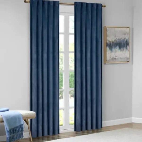 Curtains & Drapes-Kirkland's Home Blue Teardrop Leaves Curtain Panel Set, 84 In. Blue/White