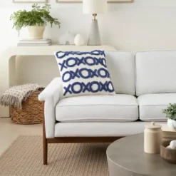 Pillows-Kirkland's Home Blue Tufted Xoxo Cotton Throw Pillow White/Blue