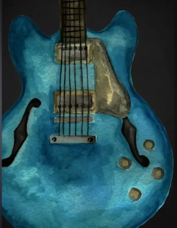 Framed Art-Kirkland's Home Blue Watercolor Guitar Framed Art Print Black/Blue