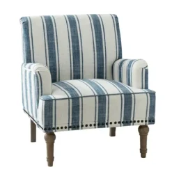 Accent Chairs-Kirkland's Home Blue White Stripe Upholstered Accent Chair Blue/White