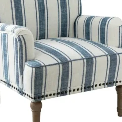 Accent Chairs-Kirkland's Home Blue White Stripe Upholstered Accent Chair Blue/White