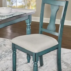 Dining Chairs-Kirkland's Home Blue Wood Upholstered Dining Chairs, Set Of 2 Blue/Gray