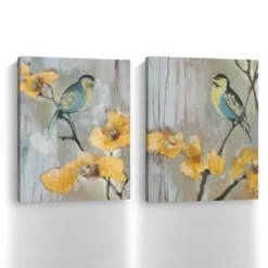 Canvas Art-Kirkland's Home Bluebirds And Blossoms Canvas Art Prints, Set Of 2 Yellow/Gray/Blue