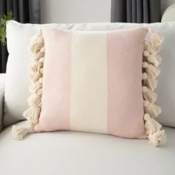 Pillows-Kirkland's Home Blush And Ivory Striped Tassel Pillow Pink/Ivory