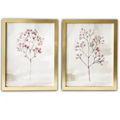 Framed Art-Kirkland's Home Blush Branches Framed Art Prints, Set Of 2 Gold/Pink/Brown