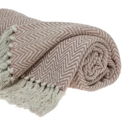 Blankets & Throws-Kirkland's Home Blush Chevron Cotton Handloomed Tassel Throw White/Pink
