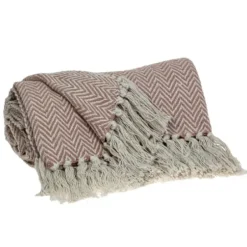 Blankets & Throws-Kirkland's Home Blush Chevron Cotton Handloomed Tassel Throw White/Pink
