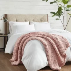 Blankets & Throws-Kirkland's Home Blush Chunky Double Knit Cozy Throw Pink