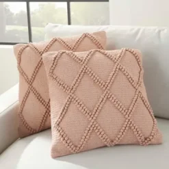 Pillows-Kirkland's Home Blush Knotted Lattice Throw Pillows, Set Of 2 Pink