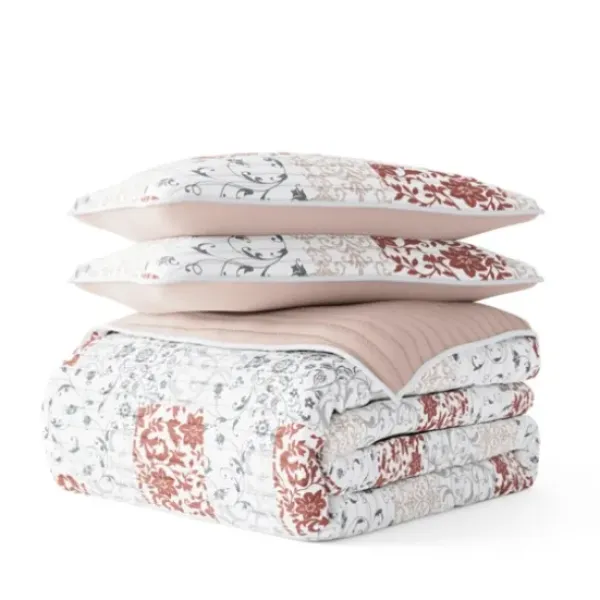 Quilts-Kirkland's Home Blush Patchwork Reversible 3-Pc. King Quilt Set Pink/White/Gray
