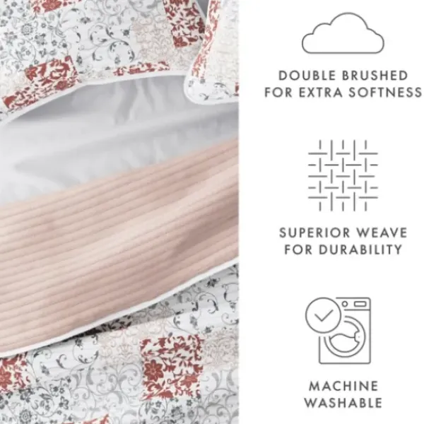Quilts-Kirkland's Home Blush Patchwork Reversible 3-Pc. King Quilt Set Pink/White/Gray