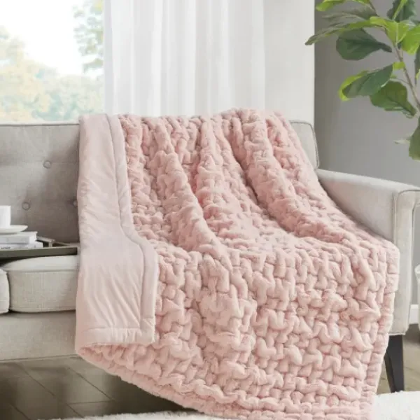 Blankets & Throws-Kirkland's Home Blush Ruched Faux Fur Throw Pink