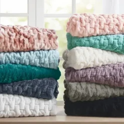 Blankets & Throws-Kirkland's Home Blush Ruched Faux Fur Throw Pink