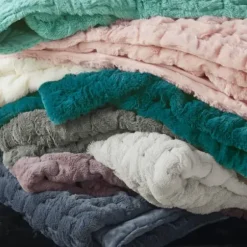 Blankets & Throws-Kirkland's Home Blush Ruched Faux Fur Throw Pink