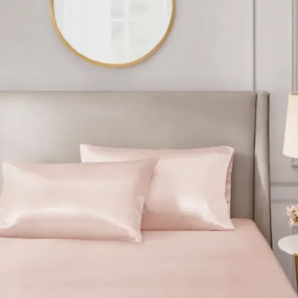 Bed Sheets-Kirkland's Home Blush Satin Standard 2-Pc. Pillow Case Set Pink