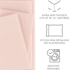 Bed Sheets-Kirkland's Home Blush Ultra Soft 4-Pc. Twin Sheet Set Pink