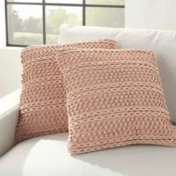 Pillows-Kirkland's Home Blush Woven Stripes Throw Pillows, Set Of 2 Pink