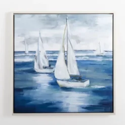 Canvas Art-Kirkland's Home Boats Sail Away Framed Canvas Art Print Blue/White