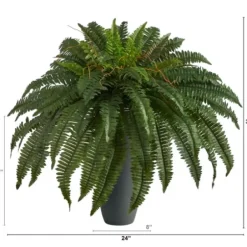 Arrangements & Greenery-Kirkland's Home Boston Fern In Oblong Gray Planter Green/Gray