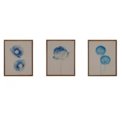 Framed Art-Kirkland's Home Botanical Framed Linen Canvas Art Print, Set Of 3 Blue/Tan