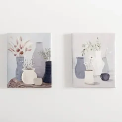 Canvas Art-Kirkland's Home Botanicals In Blue Vases Canvas Prints, Set Of 2 Blue/Gray/White