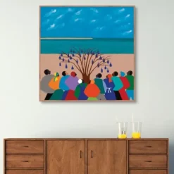 Framed Art-Kirkland's Home Bottle Tree Gullah Islands Framed Canvas Art Print Blue/Tan/Multi