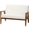 Sofas & Loveseats-Kirkland's Home Boucle & Wood Frame Loveseat Ivory
