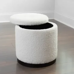 Benches & Ottomans-Kirkland's Home Boucle Storage Ottoman White