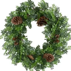 Wreaths-Kirkland's Home Boxwood Pinecone Christmas Wreath Green/Brown