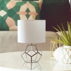 Table Lamps-Kirkland's Home Brass And Glass Octagon Table Lamp White