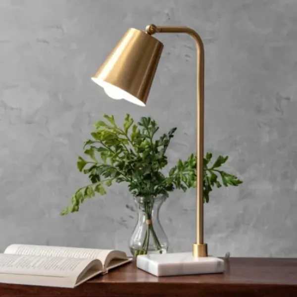 Table Lamps-Kirkland's Home Brass Cone Table Lamp With Marble Base Gold