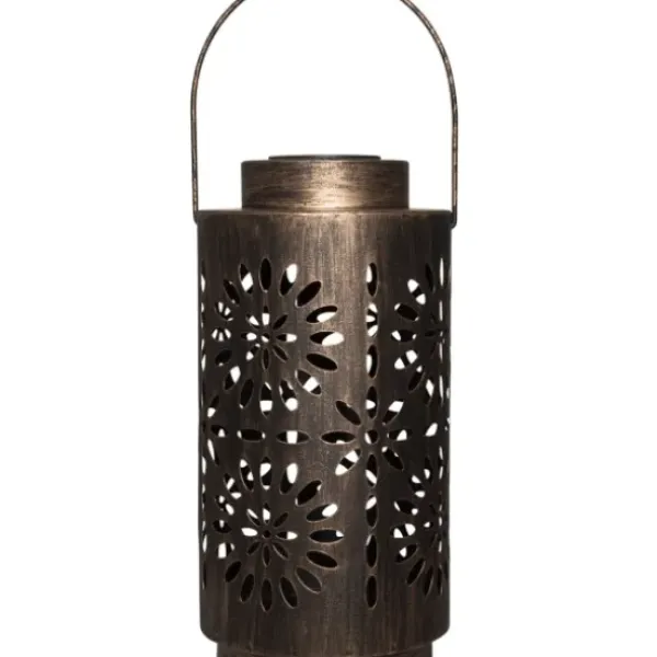 Outdoor Lighting-Kirkland's Home Brass Metal Flower Cutout Solar Lantern Brown