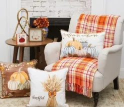Blankets & Throws-Kirkland's Home Bright Orange Harvest Plaid Throw Orange/White