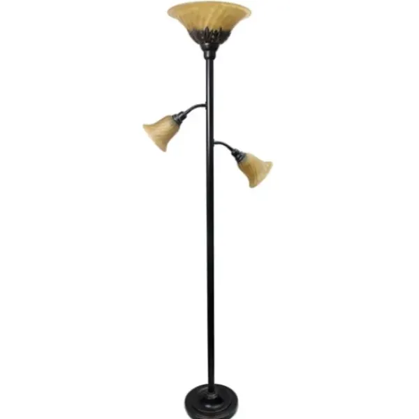 Floor Lamps-Kirkland's Home Bronze And 3-Scallop Glass Floor Lamp Tan