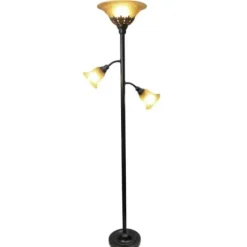 Floor Lamps-Kirkland's Home Bronze And 3-Scallop Glass Floor Lamp Tan