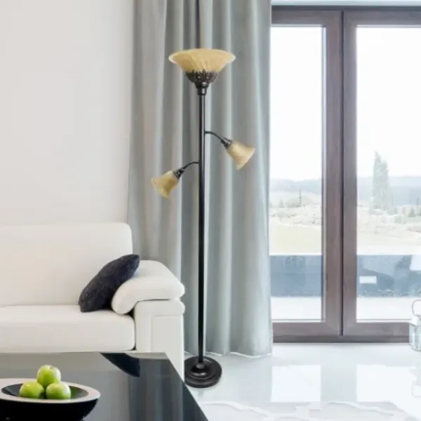 Floor Lamps-Kirkland's Home Bronze And 3-Scallop Glass Floor Lamp Tan