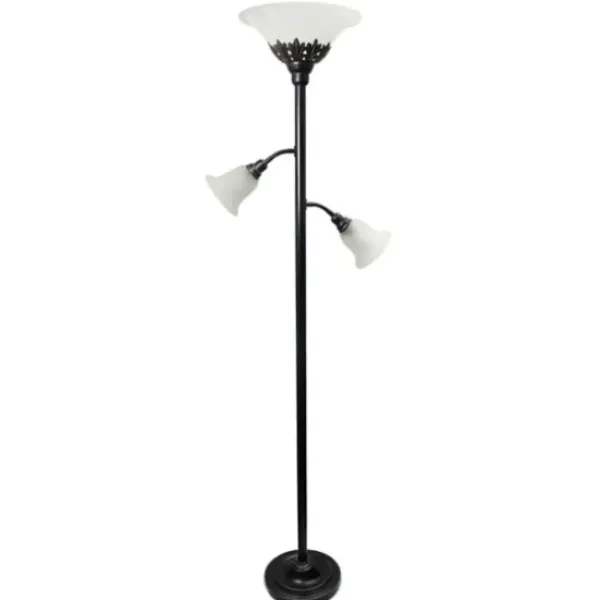 Floor Lamps-Kirkland's Home Bronze And White 3-Scallop Glass Floor Lamp Brown