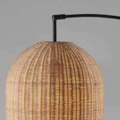 Floor Lamps-Kirkland's Home Bronze And Woven Rat Arc Floor Lamp Tan