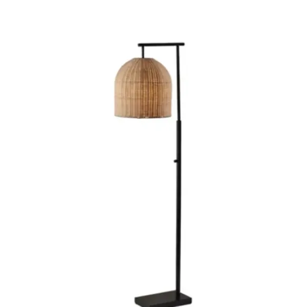 Floor Lamps-Kirkland's Home Bronze And Woven Rat Stem Floor Lamp Tan