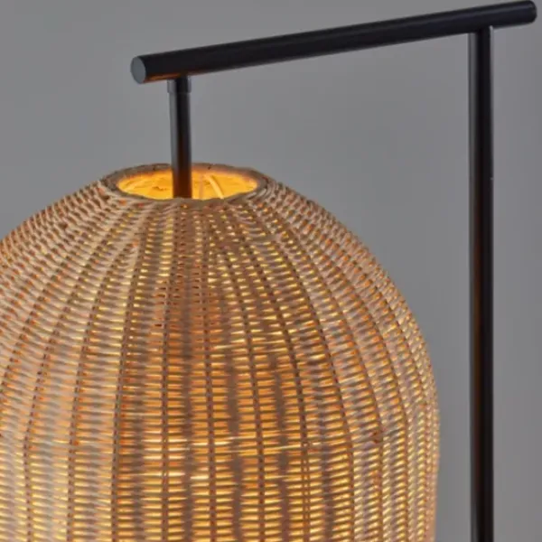Floor Lamps-Kirkland's Home Bronze And Woven Rat Stem Floor Lamp Tan